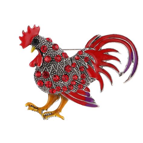 Colorful Rhinestone Rooster Cock Pin Brooch Animal Fashion Collar Badge