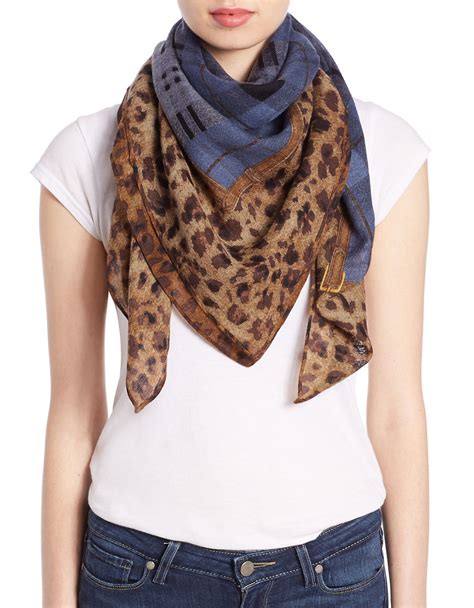 Lauren By Ralph Lauren Erin Plaid And Leopard Print Square Scarf In