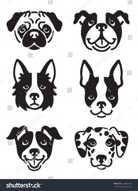 A Set Of 6 Dog Icons Featuring The Faces Of A Pug English Bulldog