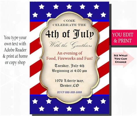 4th Of July Invitation Fourth Of July Invitation July 4th Invitation