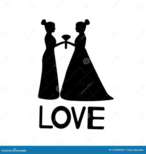 black silhouettes of the brides and word love same sex marriage stock vector illustration of