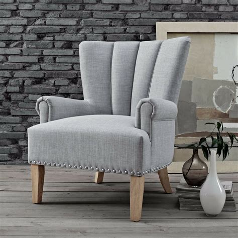 Transform drab with modern accent chairs in melbourne, sydney, brisbane at cheap prices. Upholstered Roll Arm Accent Chair Gray Seat Linen Modern Solid Wood Leg Nailhead | eBay