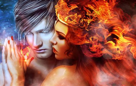 Love Between Fire And Ice Fire Fantasy Orange Love Ice Man Woman