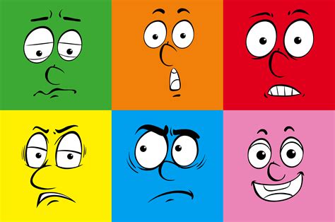 Six facial expressions on different background 369362 Vector Art at ...