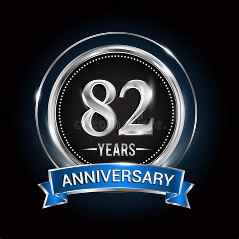 82nd Birthday Logo With Silver Ring And Blue Ribbon Vector Design