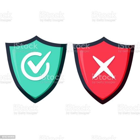 Shields And Check Marks Icons Set Red And Green Shield With Checkmark