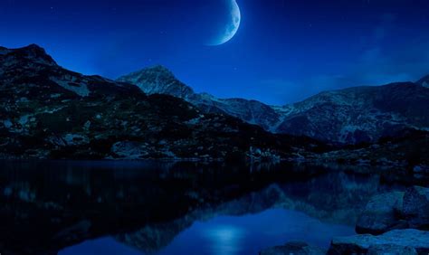 Crescent Moon Moon Sky Lake Night Hd Wallpaper Peakpx