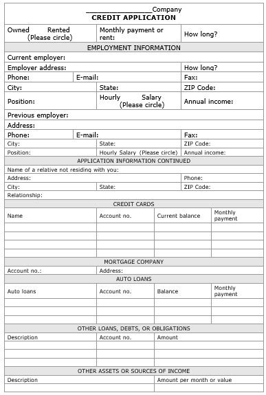 Free Credit Application Form Templates Excel Word Templatedata