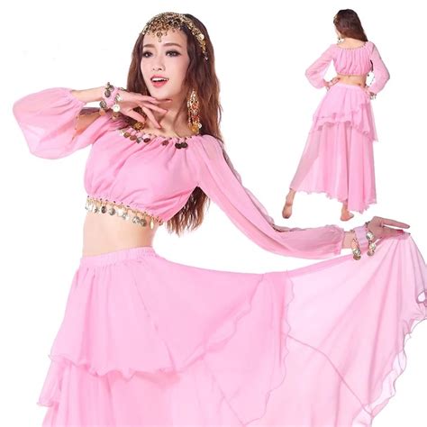 New Arrival Topsskirt India Bollywood Belly Dance Wears Costumes 2pcs Indian Dancing Clothes