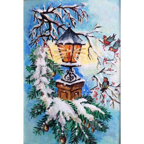 Christmas Lantern Painting Small Painting Winter Landscape Inspire