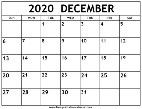 Get December 2020 Calendar With Holidays Printable Calendar