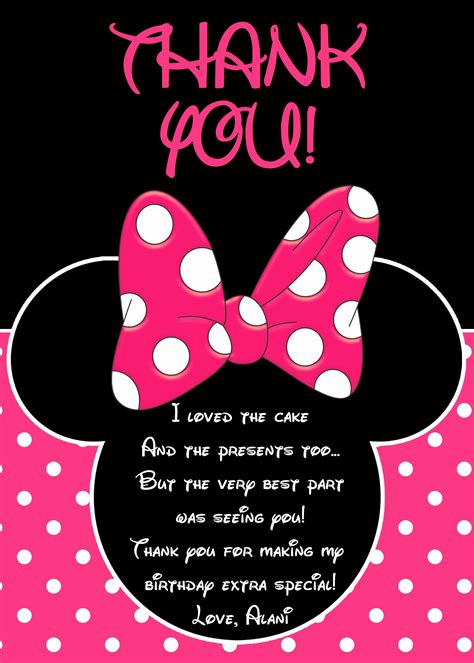 Minnie Mouse Thank You Card Minnie Mouse Party Minnie Mouse Birthday