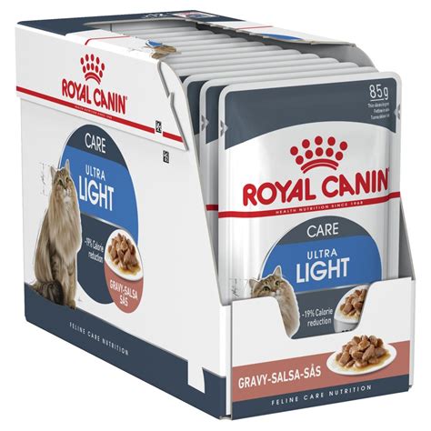 Feeding your cat wet food from a can or sachet is a wonderful way to add some variety to your cat's diet, while also contributing to their water intake to support kidney and bladder health. Royal Canin Ultra Light Care Gravy Wet Cat Food 85g x 12 ...