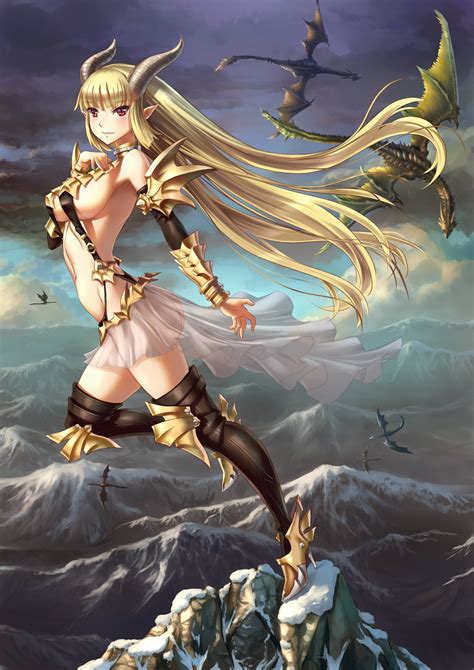 Wallpaper Blonde Long Hair Anime Girls Red Eyes Dragon Mythology Bikini Armor