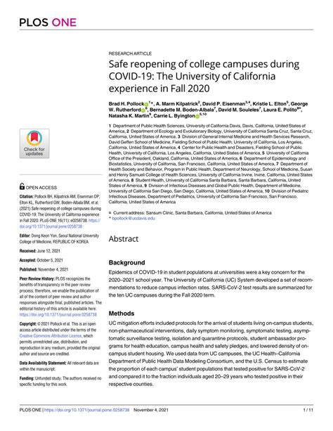 Pdf Safe Reopening Of College Campuses During Covid 19 The