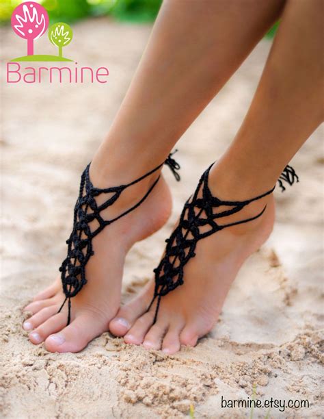 crochet barefoot sandals bare foot sandals black sandals black shoes barefoot beach tie