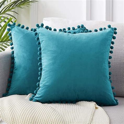 Topfinel Teal Blue Velvet Cushion Covers 18x18 Inch Soft Square