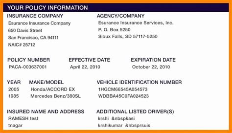 15 Free Fake Auto Insurance Card Template Statement Letter Throughout