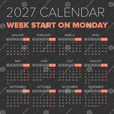 Simple 2027 Year Calendar Stock Vector Illustration Of Element 88311671