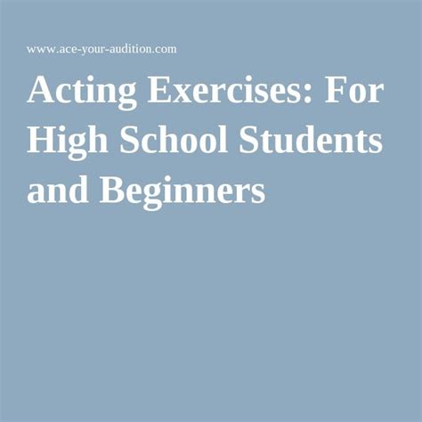 Acting Exercises For High School Students And Beginners