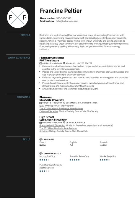 Try out different templates in our resume builder, and if you're applying for an academic position, you can make it longer in order to include your curriculum vitae. Pharmacy Assistant Resume Sample | Kickresume
