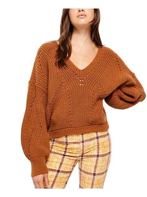 Free People 108 Womens New Brown Knitted V Neck Long Sleeve Sweater Xs Bb Ebay
