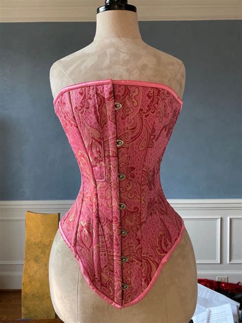 Historical Pattern Edwardian Overbust Corset From Pink Brocade Steelb Corsettery Authentic