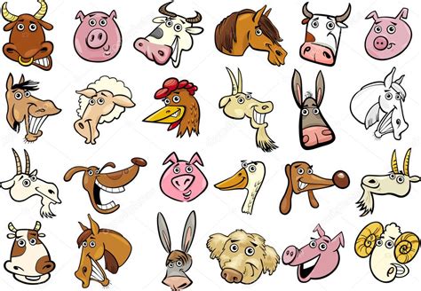 Cartoon Bauernhof Tiere Köpfe Sehr Großes Set — Stockvektor © Izakowski