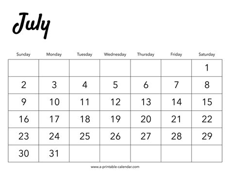 2023 July Calendar A Printable Calendar