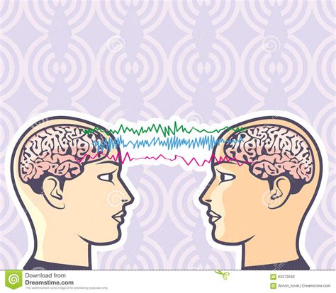 Telepathy Between Human Brains Via Brainwaves Vector Illustration Stock