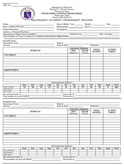 Deped Form 137 E Format K212 With Lrn Philippines Cognition Gambaran