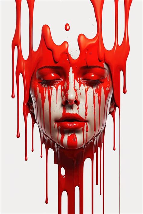 Dripping Red Paint Across The Shape Of A Female Head Generative AI