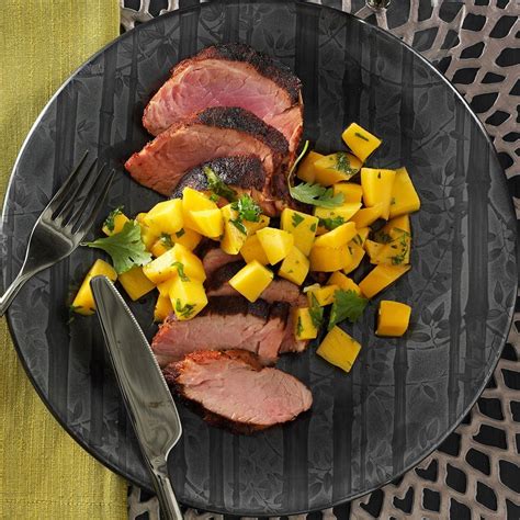 Pork tenderloin seared until golden then oven baked in an incredible honey garlic sauce until sticky on the outside and succulent on the inside! Spicy Pork Tenderloin with Mango Salsa | Recipe | Cooking ...