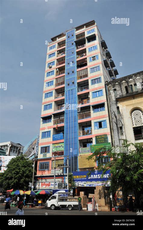 Street Scene Modern Building Yangon Myanmar Stock Photo Alamy