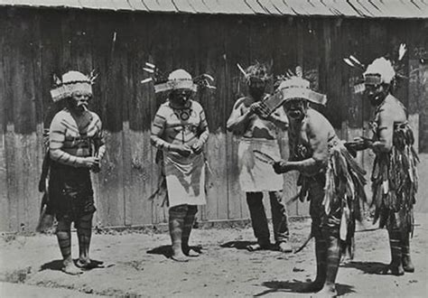 Pomo Men Dressed For A Hohoaxe Dance In Front Of The Eastern Pomo Dance House At Xabemalolel