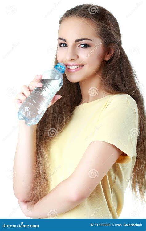 Young Woman Drinking Water On White Background Stock Photo Image Of