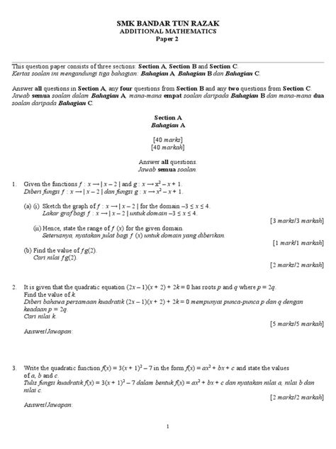 Latihan Matematik Tambahan Tingkatan 4 Kssm Bab 1 / Jawapan Latihan