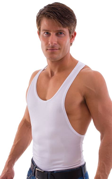 String Tank Gym Tee In Optic White Heavyweight Nylon Lycra Skinzwear Com