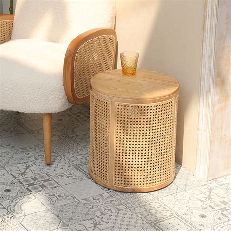 Modern Round End Table With Storage Rattan Side Table Homary Living