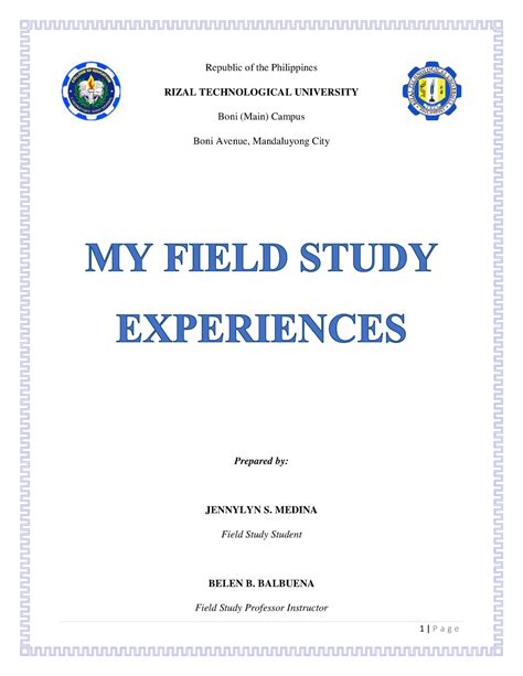 My Field Study Experiences E Portfolio Republic Of The Philippines