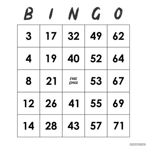 Printable Bingo Numbers 1 75 Image Free Printabler Com Cards