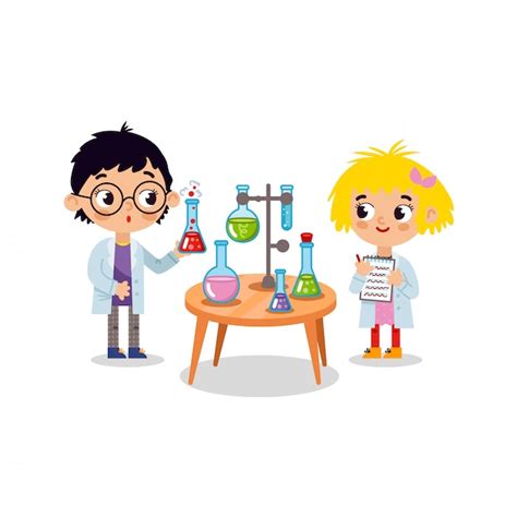 Laboratorio De Química Pequeños Niños Científicos Vector Premium