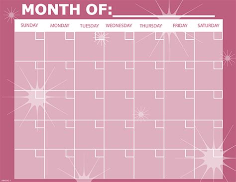 Monthly Calendar Pretty In Pink Pretty In Pink Sunday Monday