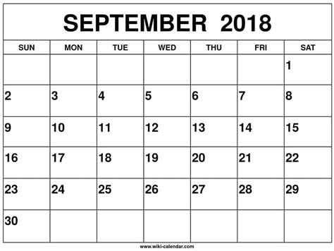 Blank September 2018 Calendar Printable
