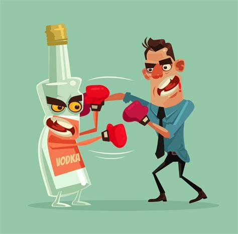 Angry Man Fights Alcohol Bottle Characters Over 18 Royalty Free