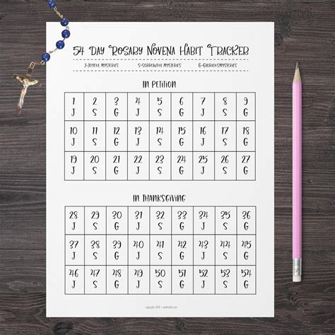 54 Day Rosary Novena Prayer Bundle with Habit Tracker : Printable