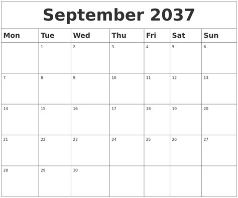 September 2037 Blank Calendar