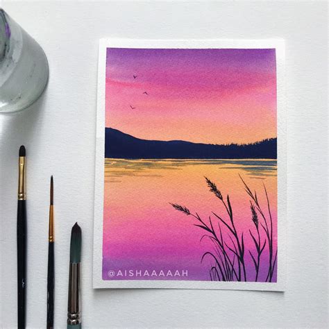Simple Sunset Watercolor Painting For Beginners Nature Art Painting