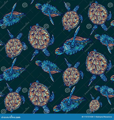 Turtle Seamless Pattern Vector Illustration Stock Vector