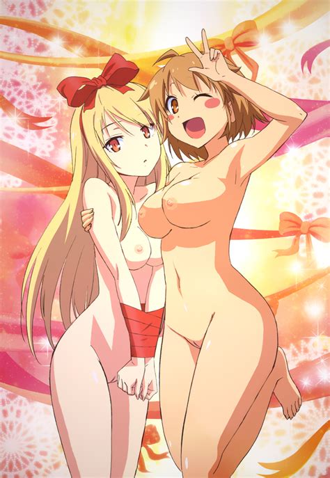 Rule 34 2girls Abstract Background Armpits Blonde Hair Blush Stickers Bound Wrists Bow Breasts